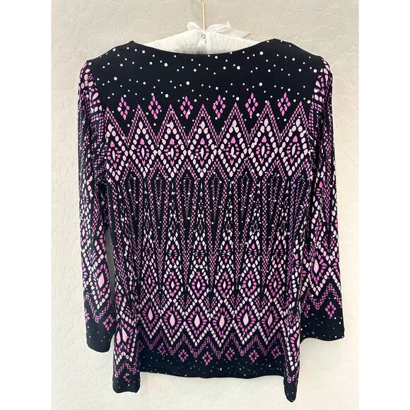 BOB MACKIE | Wearable Art Black & Purple Geometric Print Knit Top | XXS - Picture 4 of 7